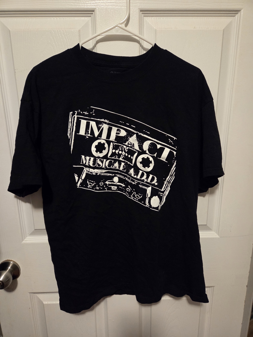 Port and Company Black Short-Sleeve Tee with White 'Impact Musical D.D.' Graphic
